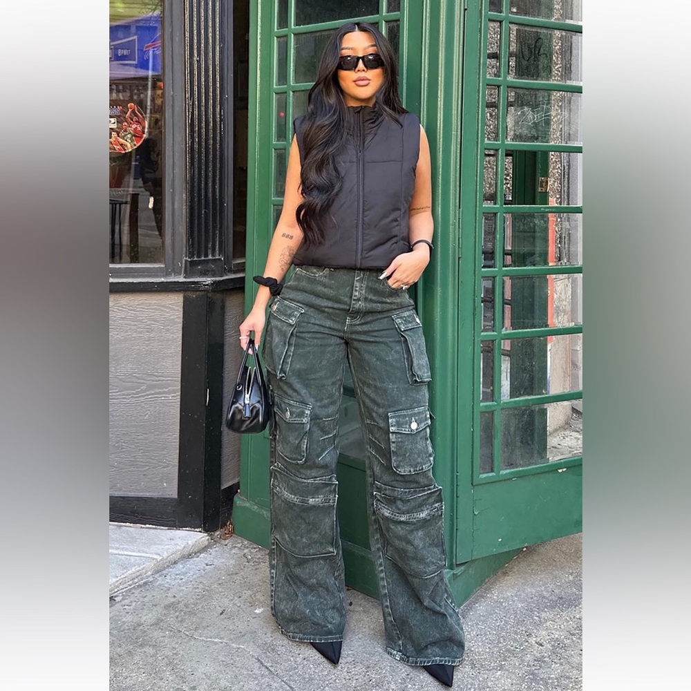 Fashionnova Lily High Rise Cargo Jeans - Green